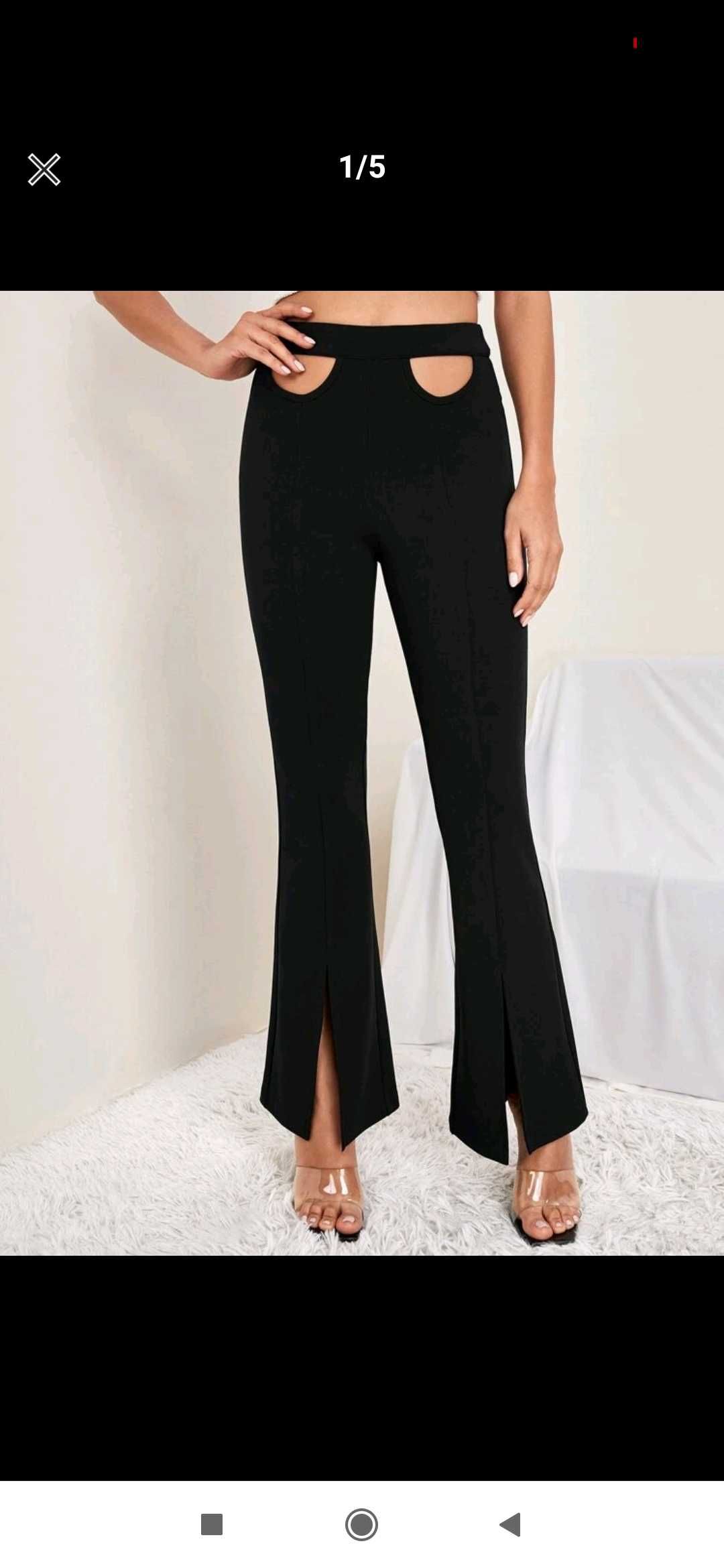 Nowe czarne spodnie eleganckie damskie z rozcięciami wysoki stan