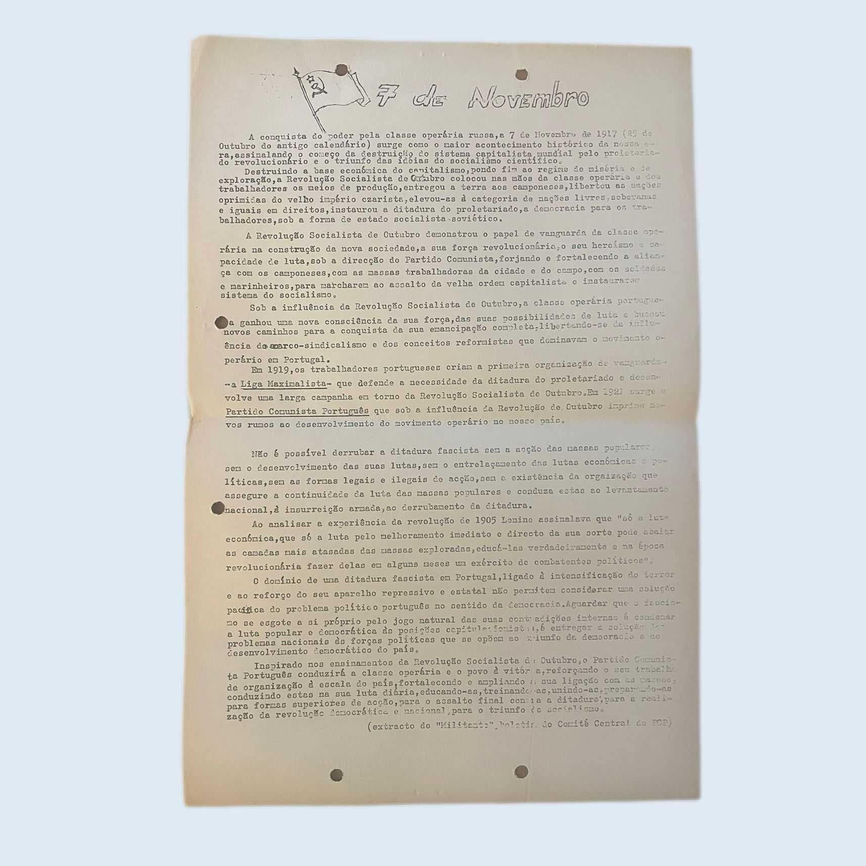 Carta Extracto “7 Novembro” - Militante, Boletim do Comité Central PCP