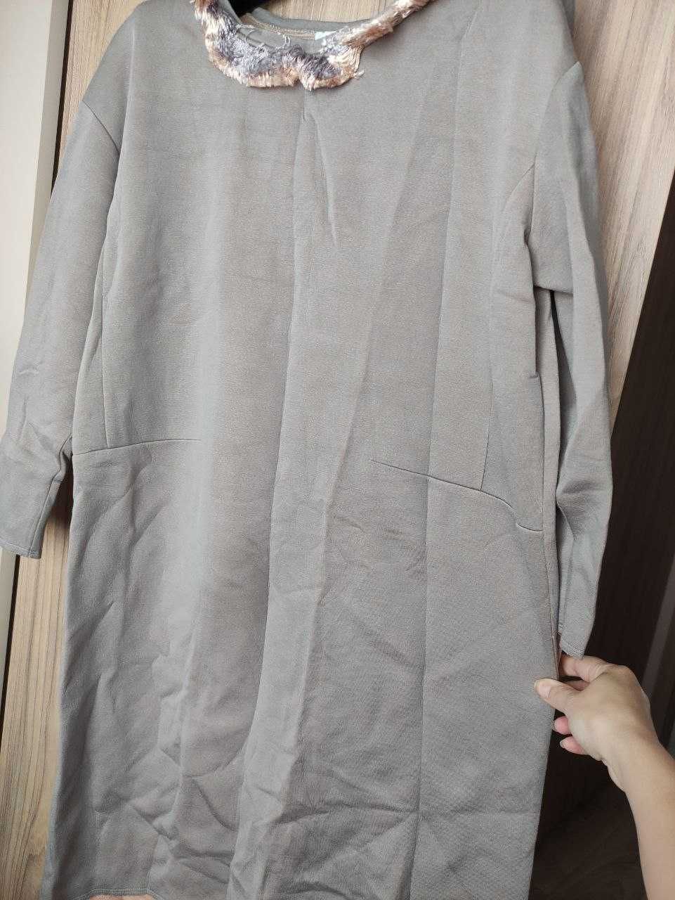 Sukienka Taranko prosta  rękaw 3/4 beżowa Modal rozmiar 36 S/M
