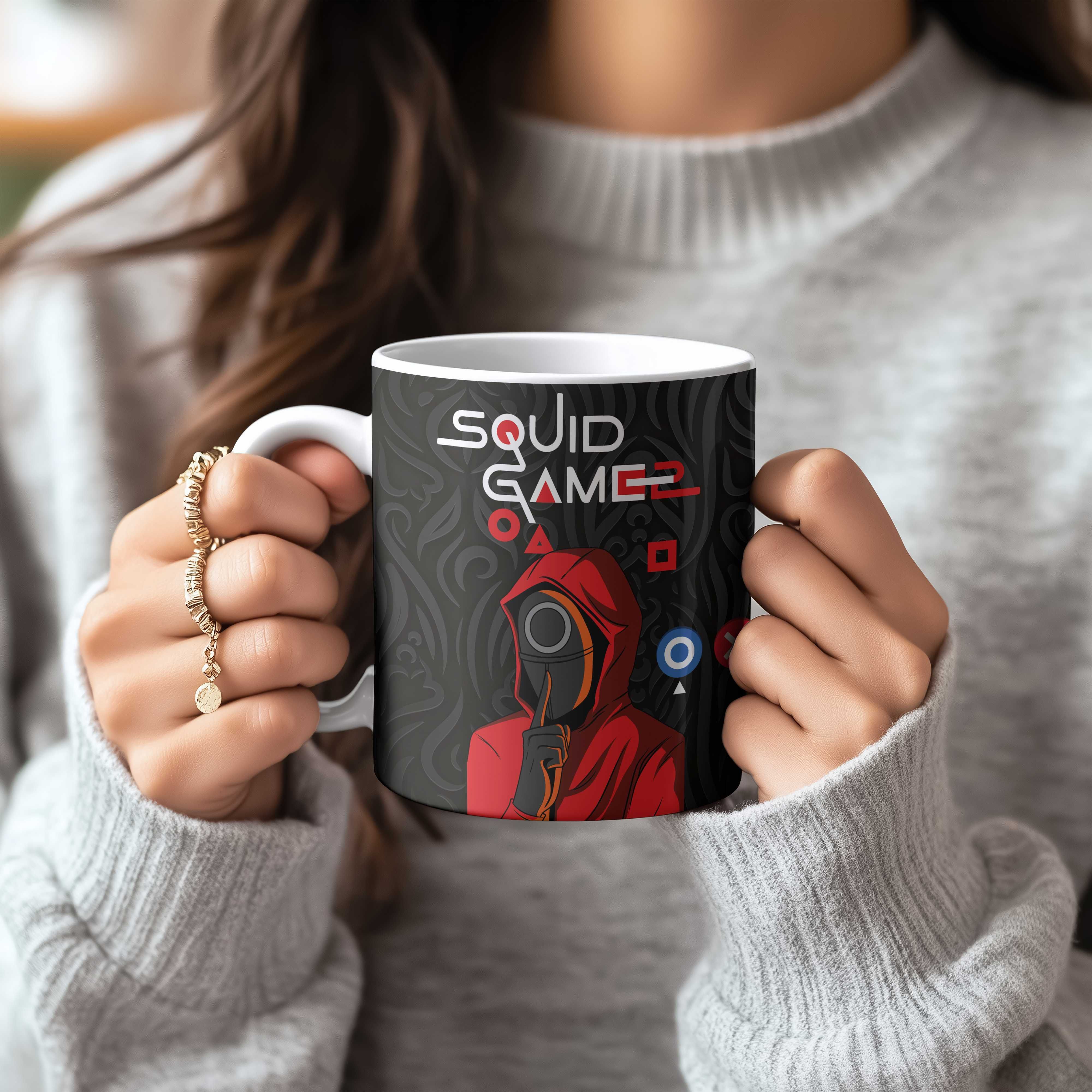 Kubek 330ml - „SQUID GAME” – Twój codzienny łyk ryzyka! - WZÓR CZARNY