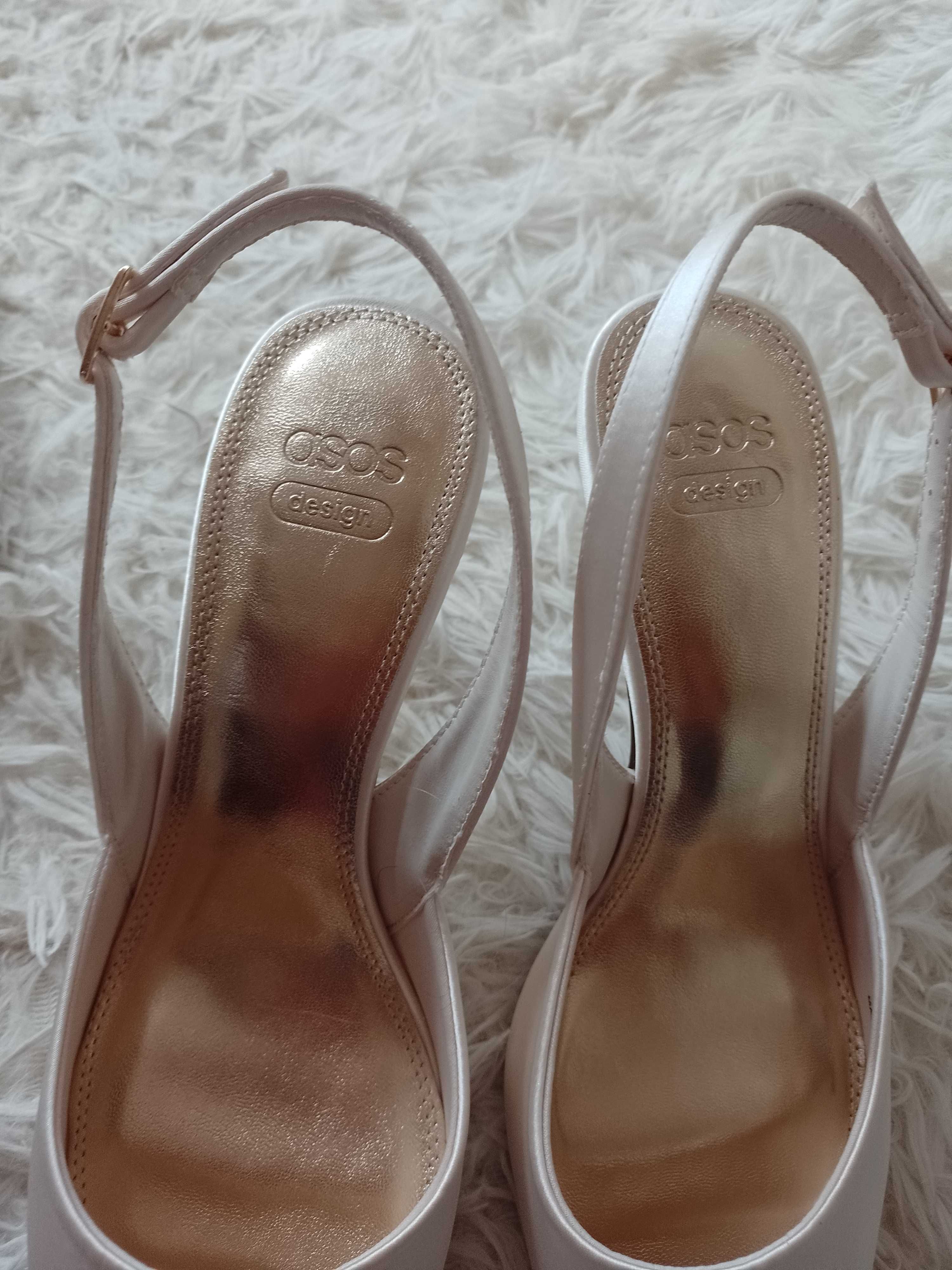 (40) ASOS/ Kremowe czółenka ślubne z odkrytą piętą z Londynu, NOWE