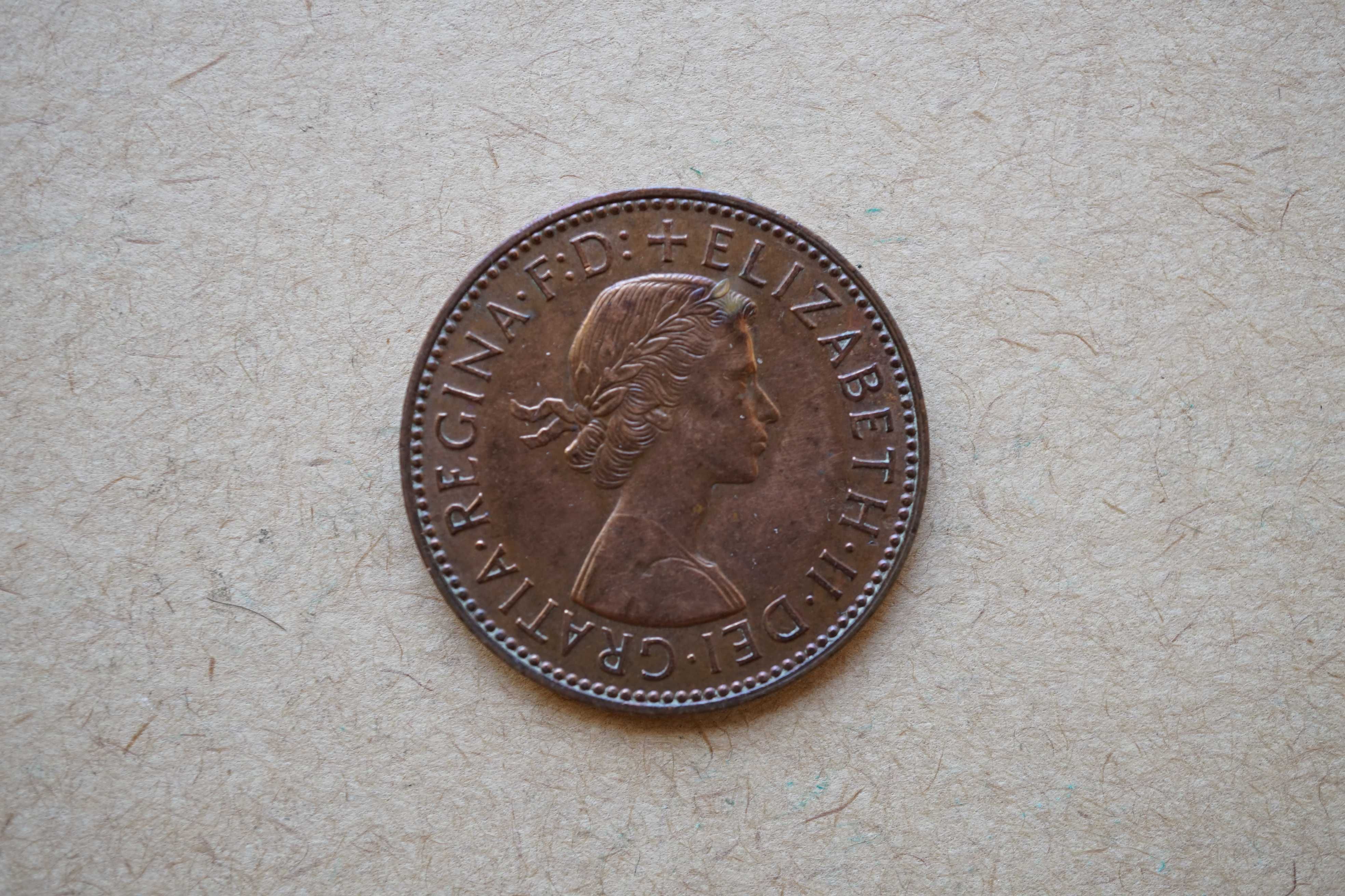 Moeda de bronze de meio centavo - Grã-Bretanha - Elizabeth II - 1957