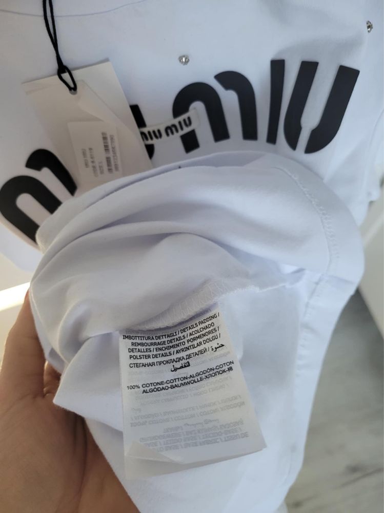 T-shirt bialy cyrkonie Miu Miu