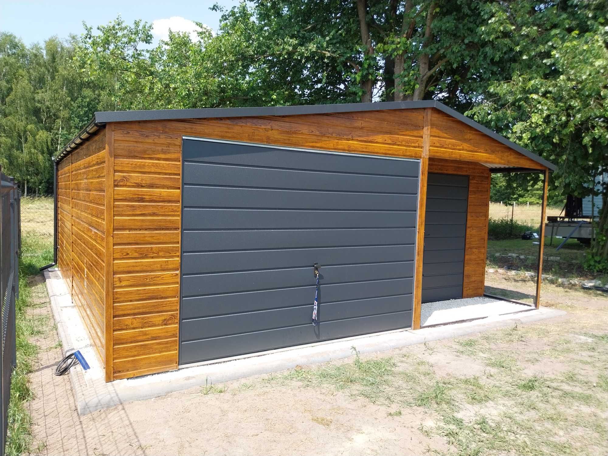 Garaż blaszany 7x5m drewnopodobny nowoczesny garaż Premium wiata panel