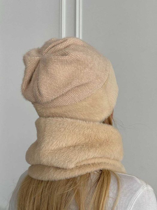 Комплект  шапка і бафф з еко хутра альпака