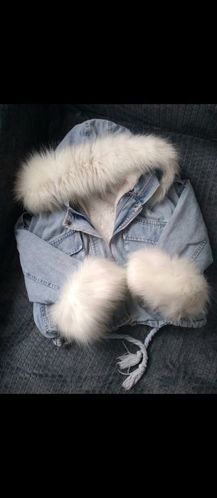 Piękna kurtka katana jeansowa ocieplana z futerkiem