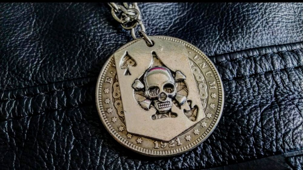 Wisiorek motocyklisty As Pik Motorhead czaszki łańcuch chopper Harley