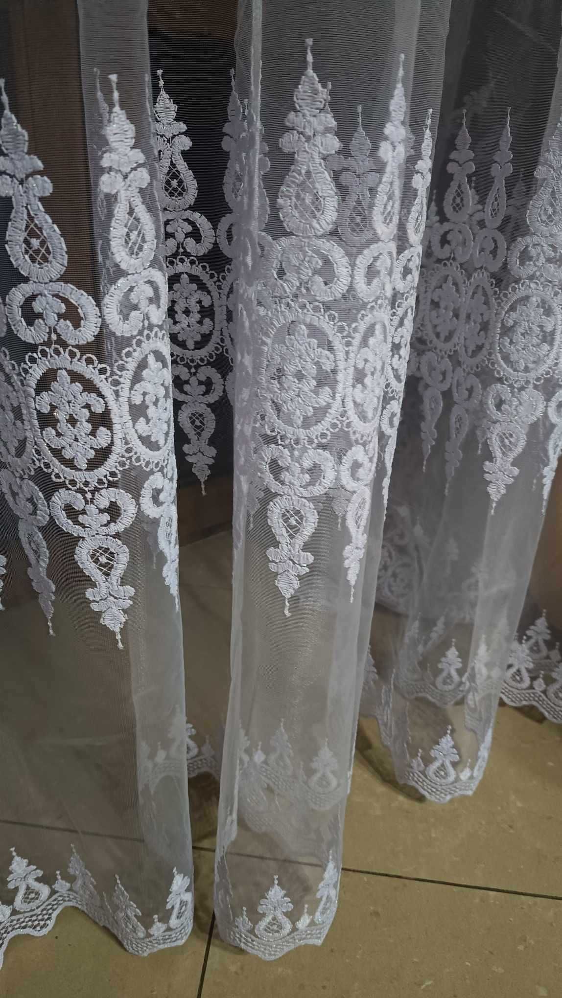Firanka z metra GŁADKA+6 rz, haft,biała,turecka,wys 280 cm  OKAZJA