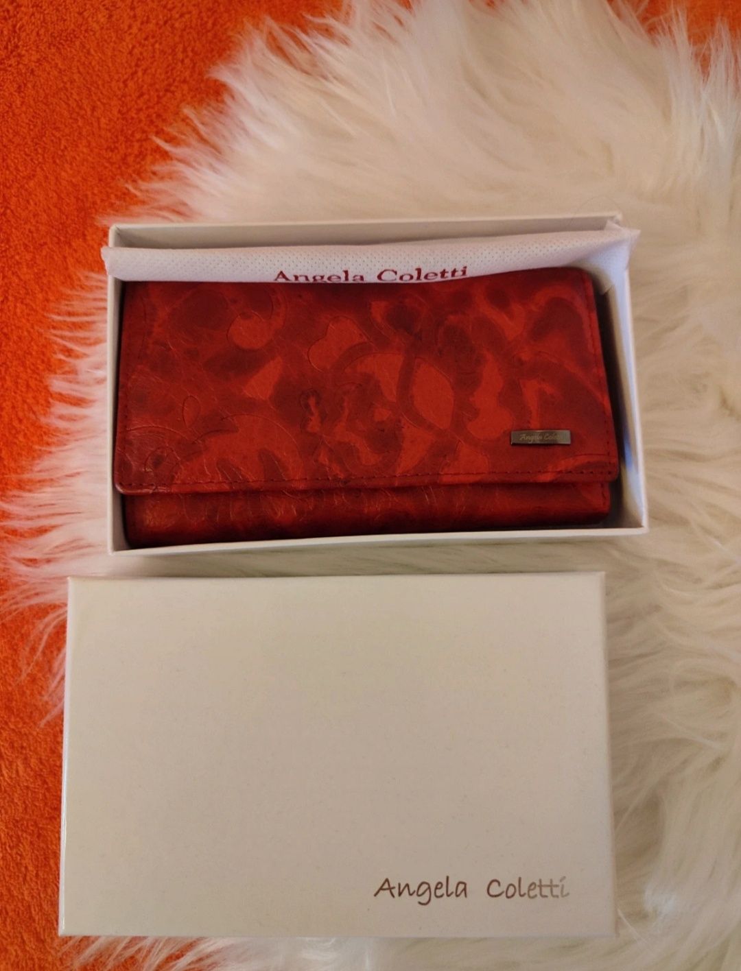 Portfel damski skórzany czerwony Angela Coletti nowy z metką w pudełku