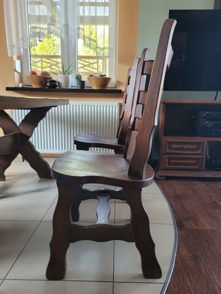 Stół drewniany dębowy ryflowany, 180 cm x 87, 4 krzesła