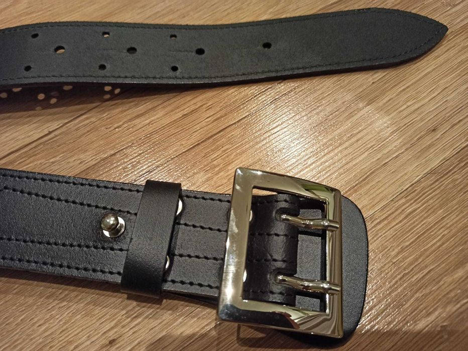 Pas wojskowy skórzany / oficerski czarny NOWY od 103 do 140 cm