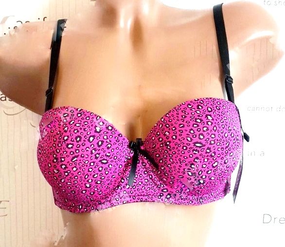 Бюстгальтер балконет леопардовий малиновий-чорний чашки пуш-ап поролон