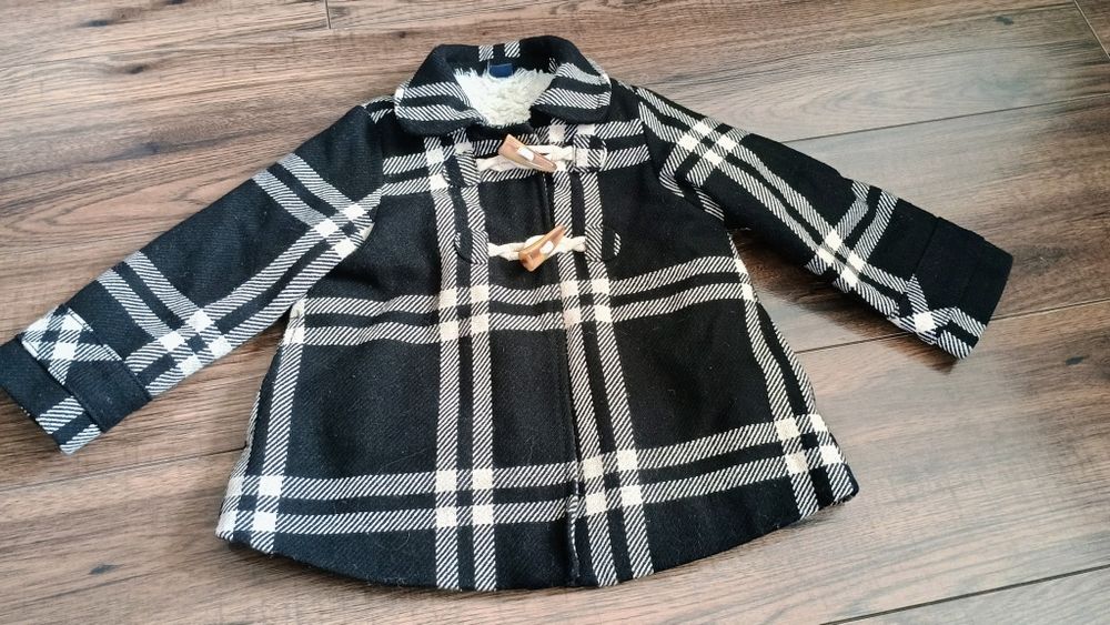 Płaszczyk płaszcz Gap 98 104 czarny wełna krata wełniany dziewczynki