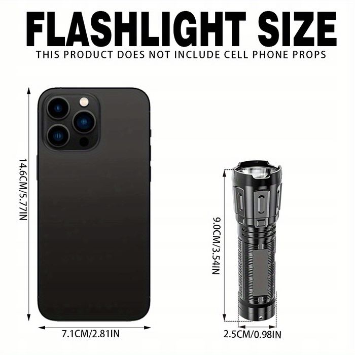 Kieszonkowa Latarka USB LED Ultra Jasna 9cm 3 Tryby Stroboskop Aku