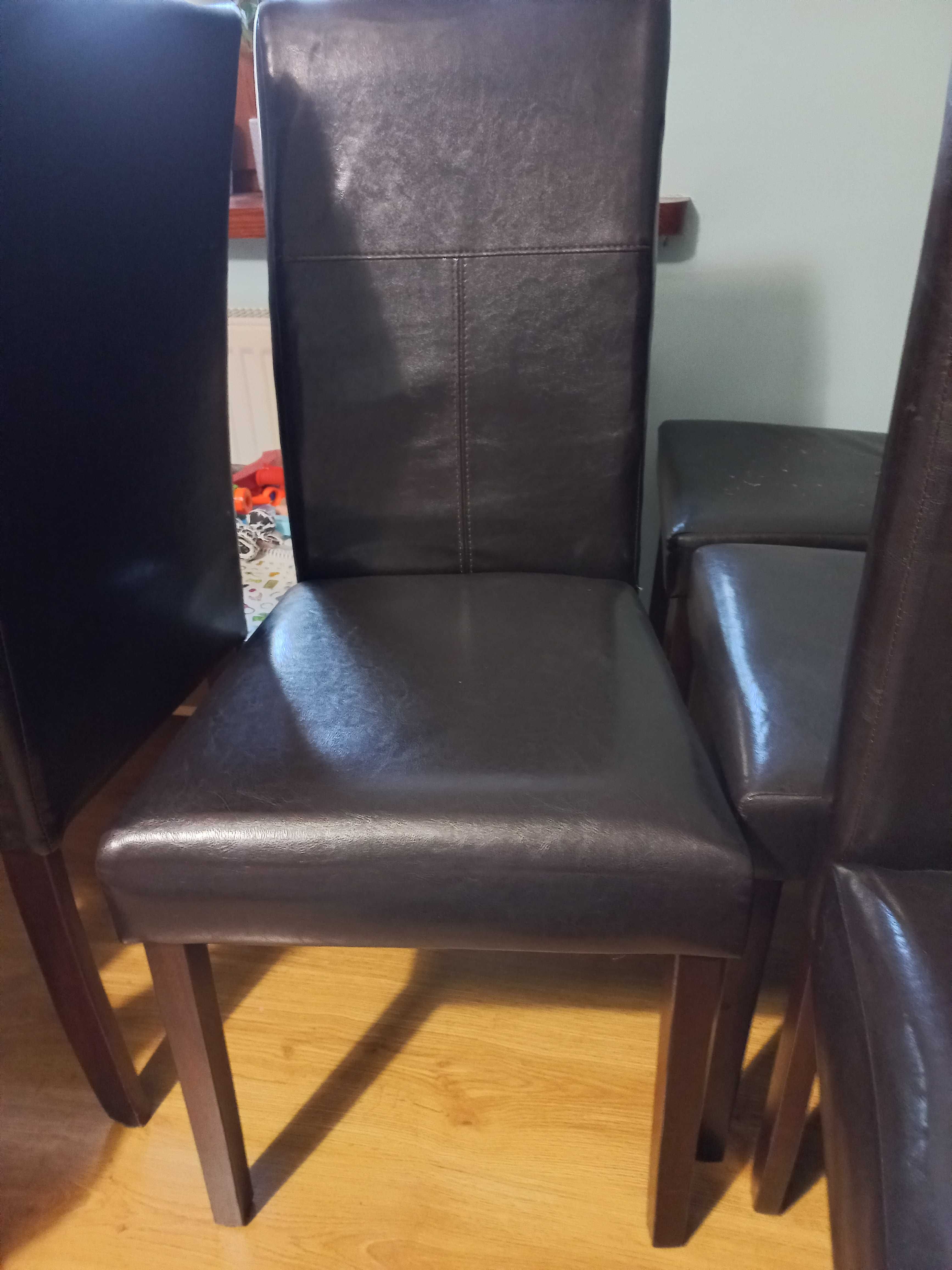 Krzesła skóropodobne, ciemny brąz, 8 sztuk