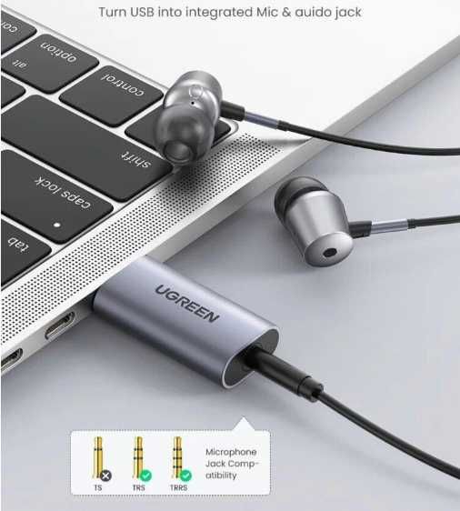 Зовнішня звукова карта Ugreen 2-in-1 USB to 3.5mm