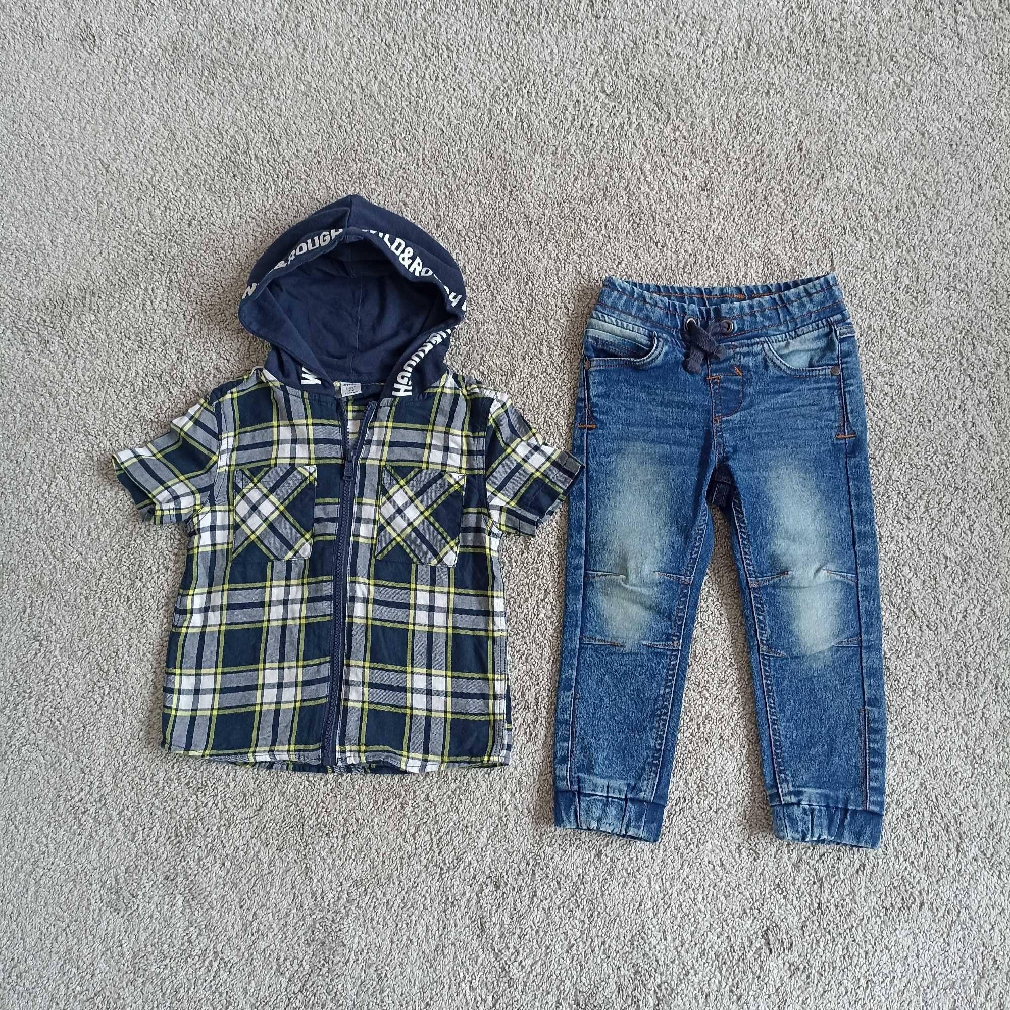 Komplet dla chłopca: bluza koszulowa z kapturem i jeansy (rozmiar 98)