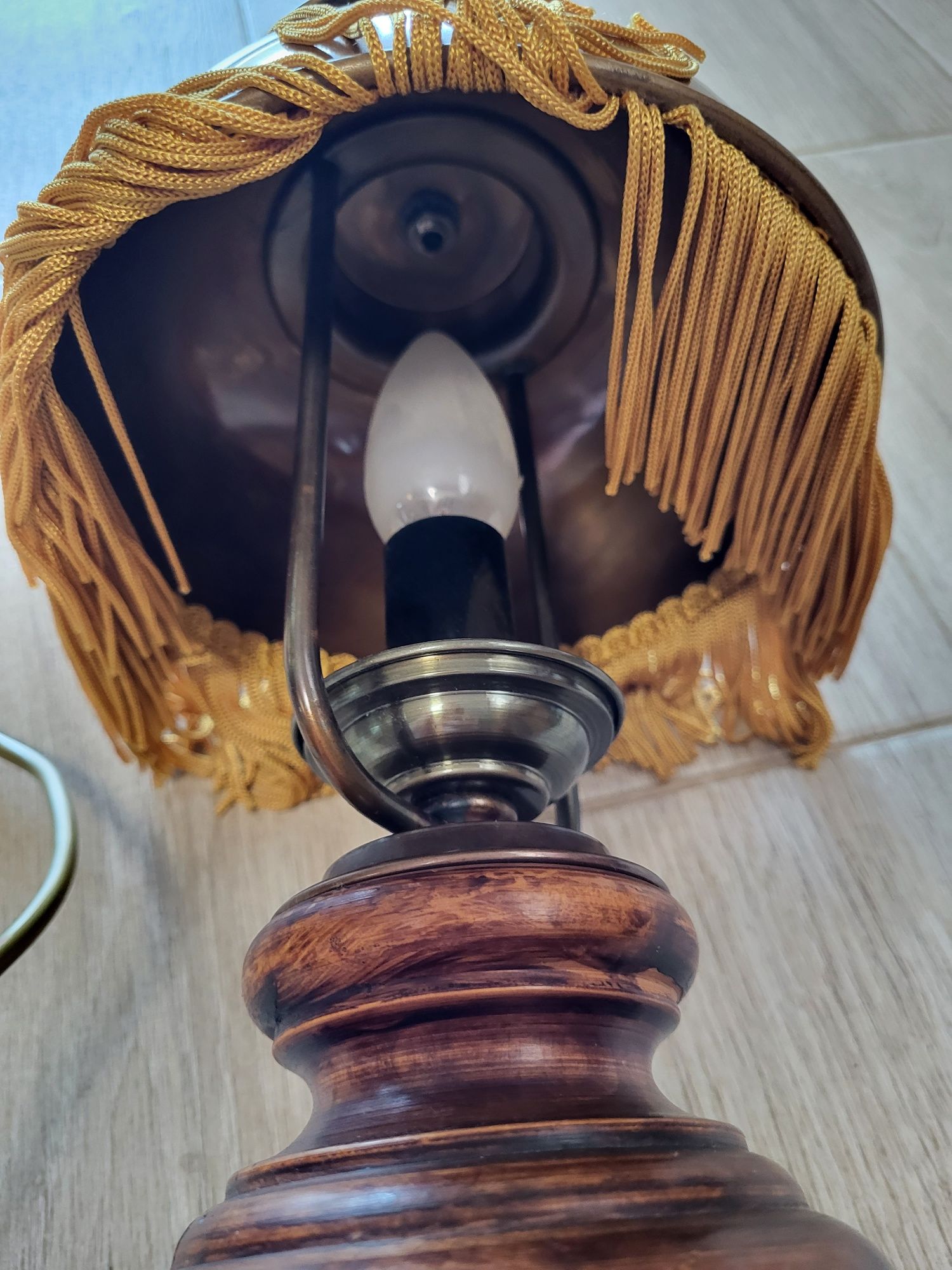 Lampka stojąca paryzanka drewniana sznurkowa 1873r + serwetka antyk