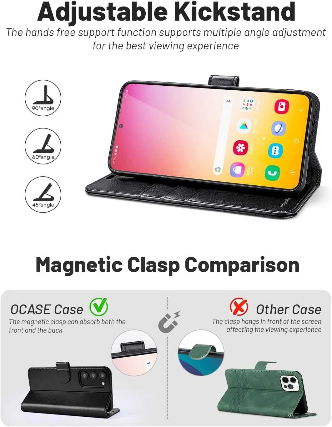 OCASE Etui skórzane z klapką do Samsung Galaxy S23 Portfel RFID stojak