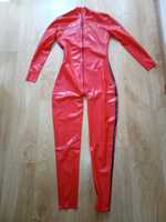 998/ PROMO OD RĘKI  Nowy kombinezon catsuit L czerwony 3 suwaki latex
