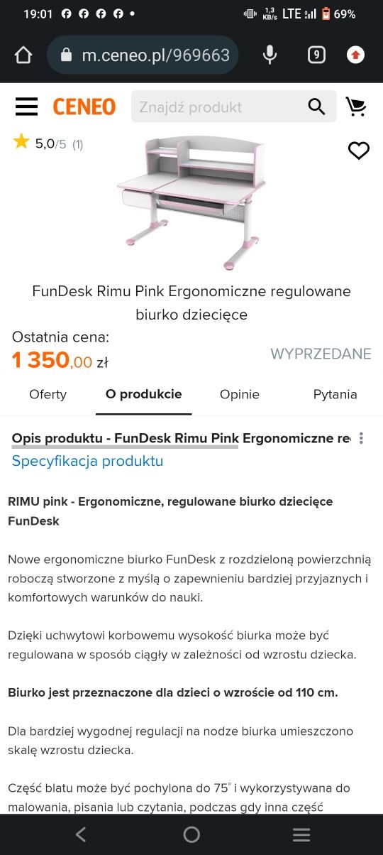 Ergonomiczne biurko Fun Desk  (5-16 lat ) plus krzesło