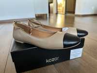 Baleriny bezowe z czarnym noskiem cap toe kazar 40