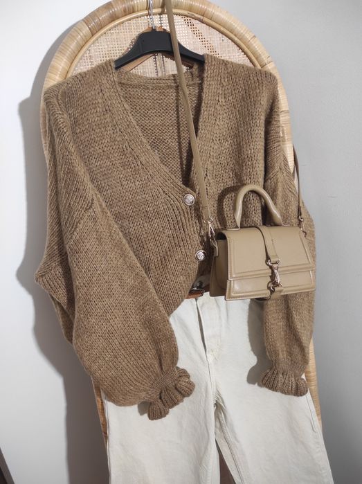 Karmelowy kardigan 20% moher 20% wełna