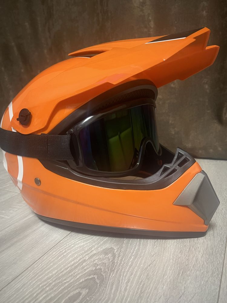 Кроссовый мото шлем шолом эндуро с очками мотоциклетный шлем