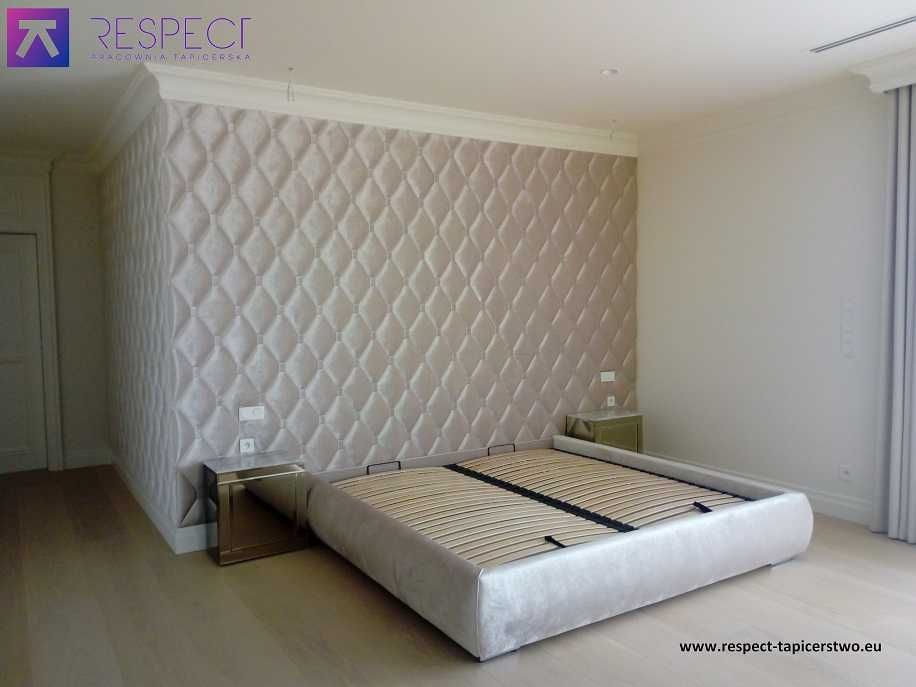 Łóżka, sypialnia, panele tapicerowane, tapicerka