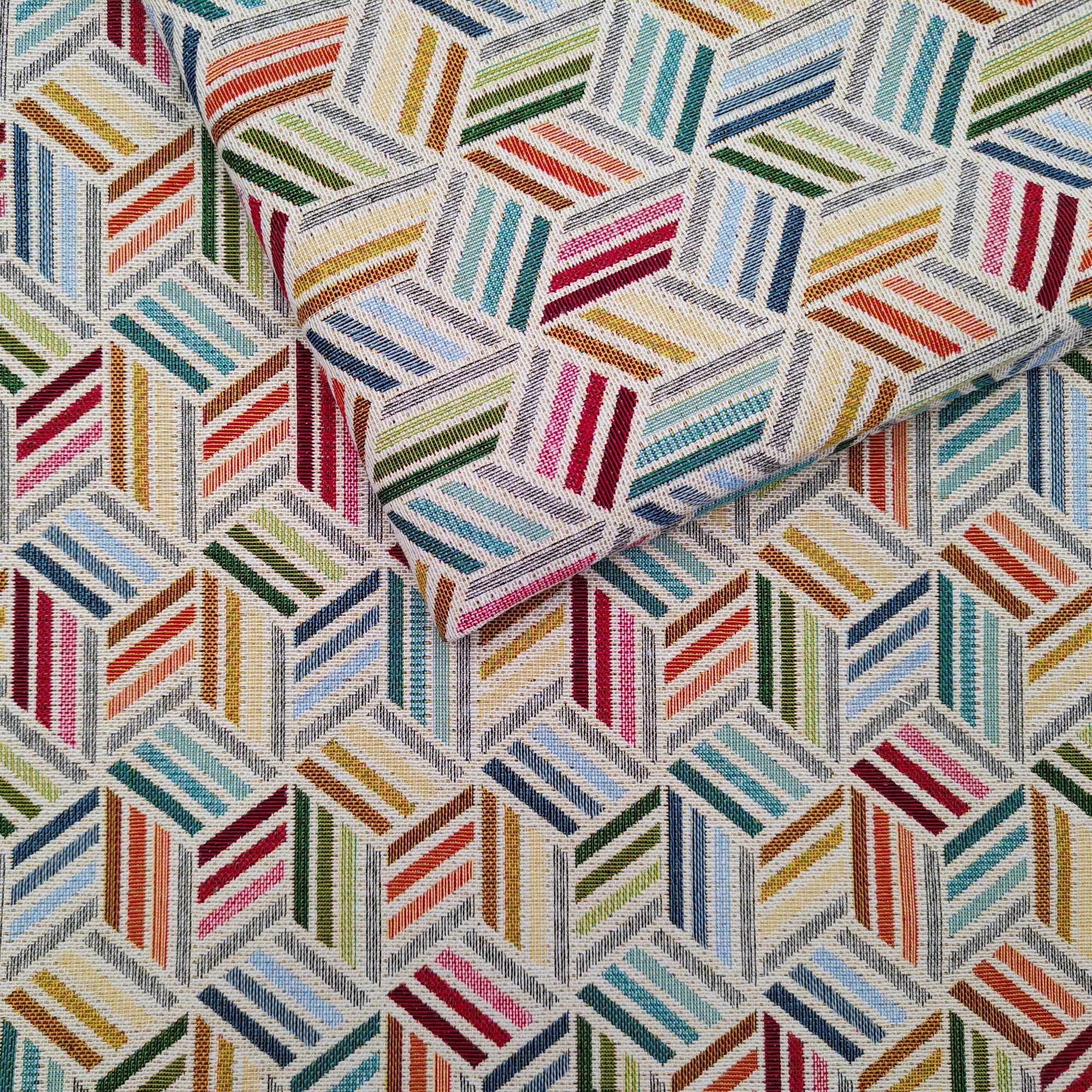 Tkanina tapicerska wzorzysta żakard Kostki 3D pastelowe