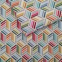 Tkanina tapicerska wzorzysta żakard Kostki 3D pastelowe