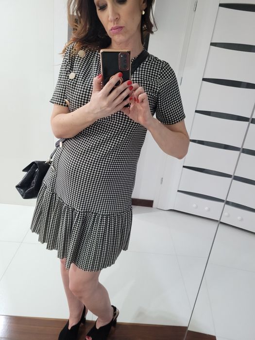 Sukienka kratka falbanka kobieca pepitka