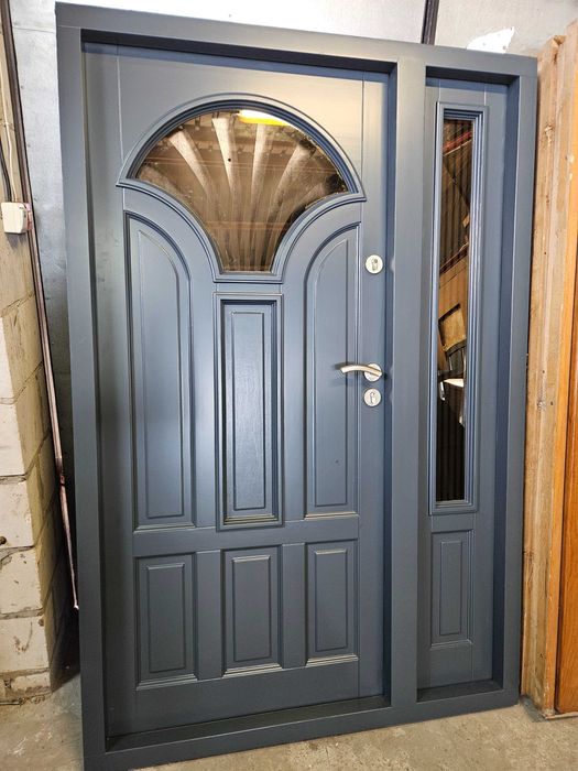 DRZWI Zewnętrzne Drewniane Sosnowe z Doświetlem Wejściowe 139x209cm