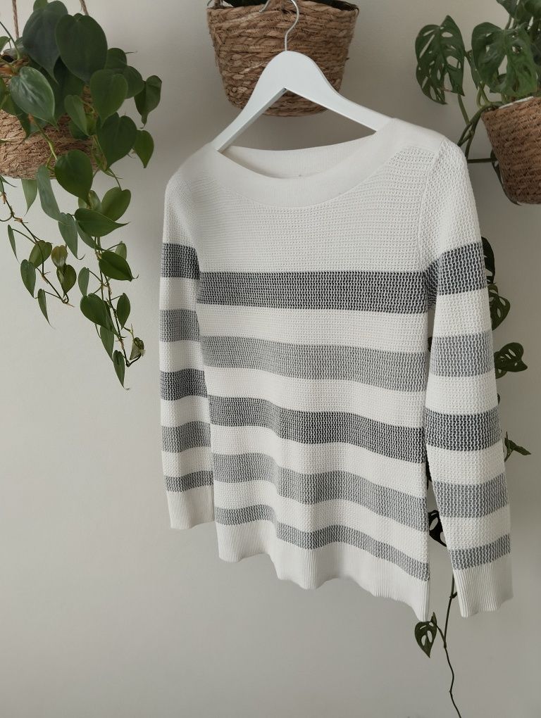 Jesienny sweter w paski, biało szary r.34 XS Market&Spruce