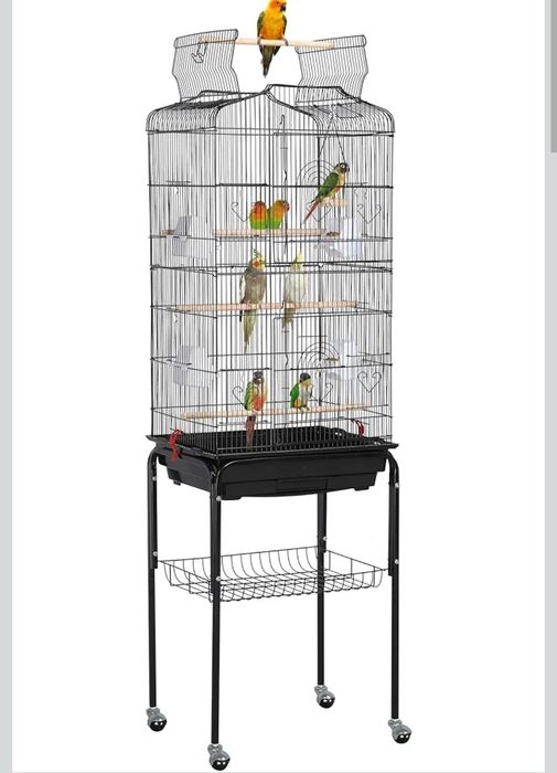 Klatka dla ptaków XXL, dodatkowym miejsce do siedzenia,akcesoria SZARA