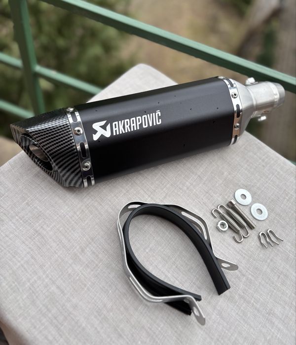 Прямоток AKRAPOVIC 37 см Вихлоп глушник Акраповіч чорний на мотоцикл