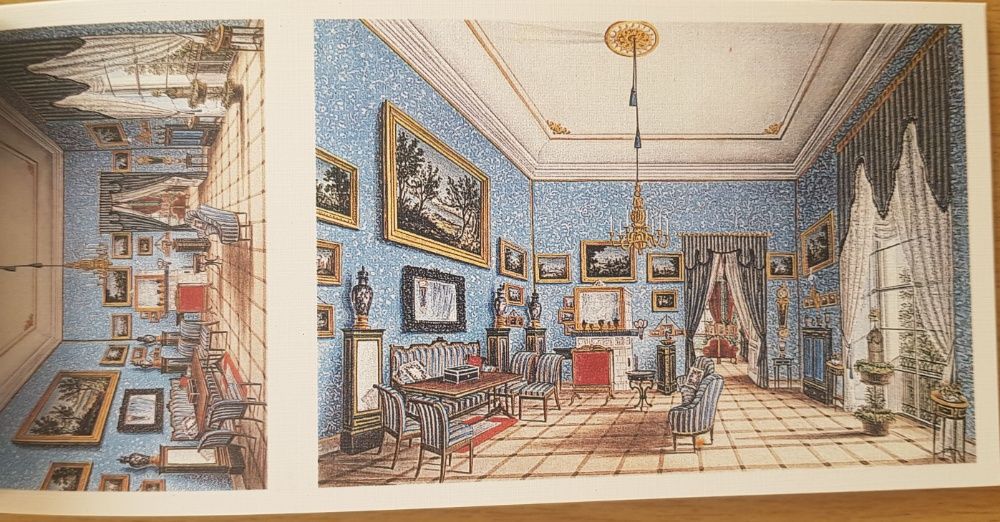 Żagański Pałac barokowy w gwaszu z 1850 r. widokówki, pocztówki.
