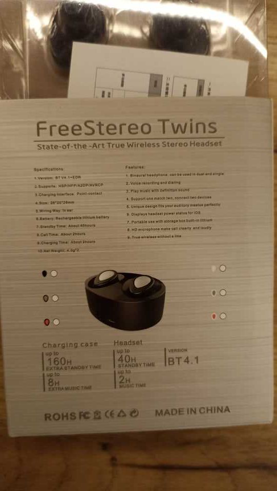 FreeStereo Twins tws-k2 bezprzewodowe słuchawki douszne Bluetooth 4.1