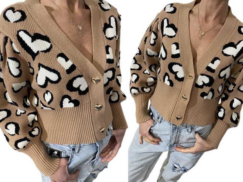 AZARA Paris sweter kardigan camel - serduszka heart Uni