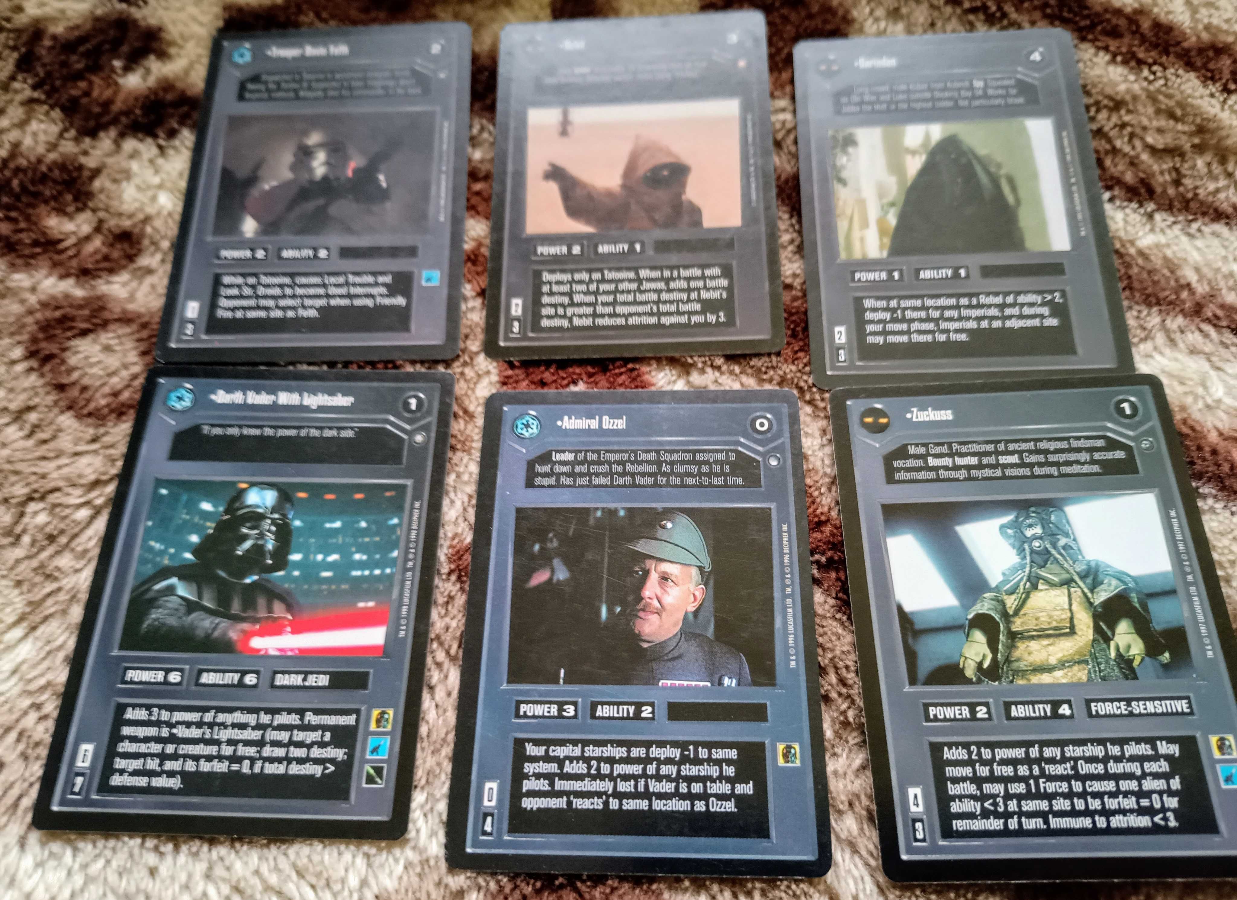 Star Wars CCG zestaw kart SWCCG Vader Lightsaber Ozzel Zuckuss