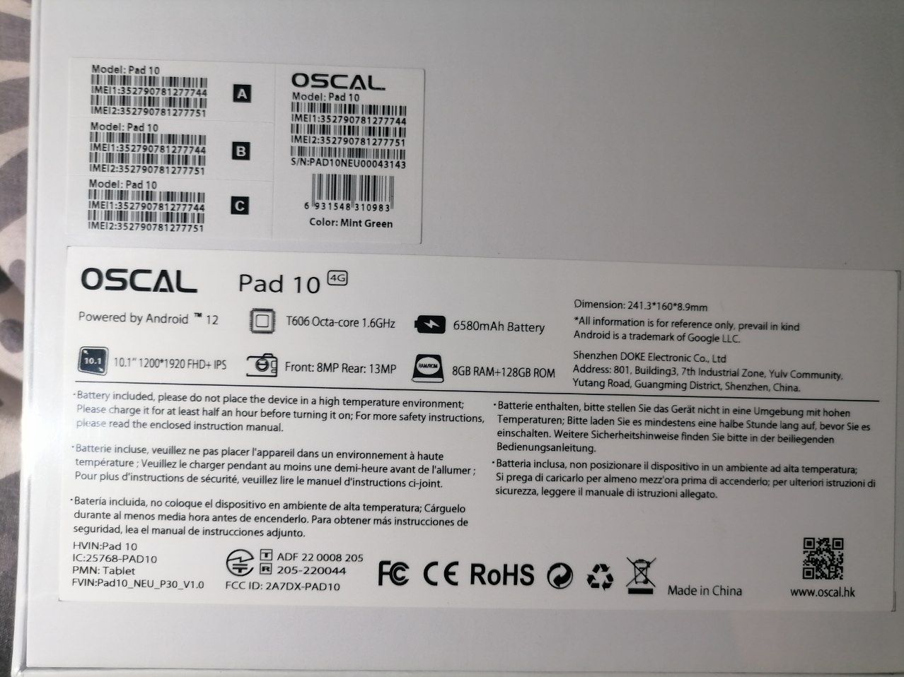 Планшет Oscal Pad 10 8/128GB 4G Dual Sim Mint Green, новий запакований