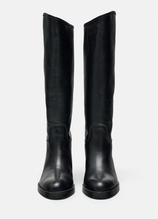 Кожанные сапоги зара zara шкіряні чоботи