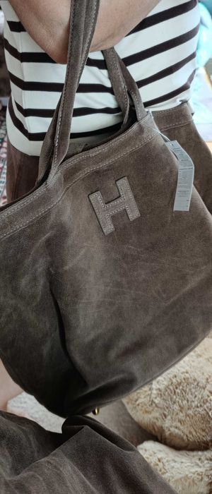 Torba damska taupe zamsz, duża nowa, Cassi