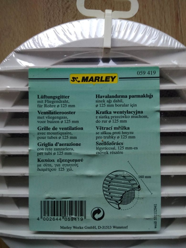 Kratka wentylacyjna zewnętrzna Marley fi 125, z siatką na owady - nowa