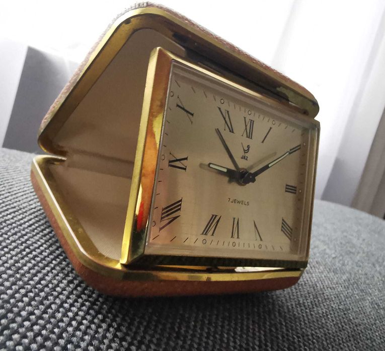 Elegancki zegarek podróżny JAZ – mechaniczny 7 jewels vintage, sprawny