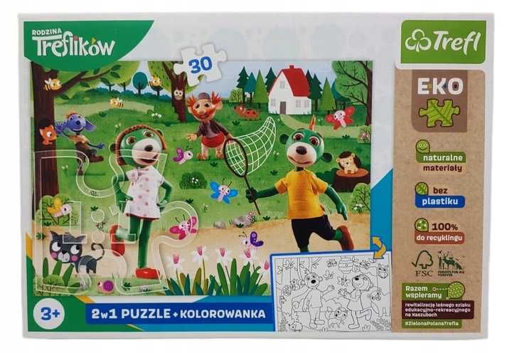 Trefl eco puzzle + kolorowanka 2w1 Rodzina Treflików 30 elementów