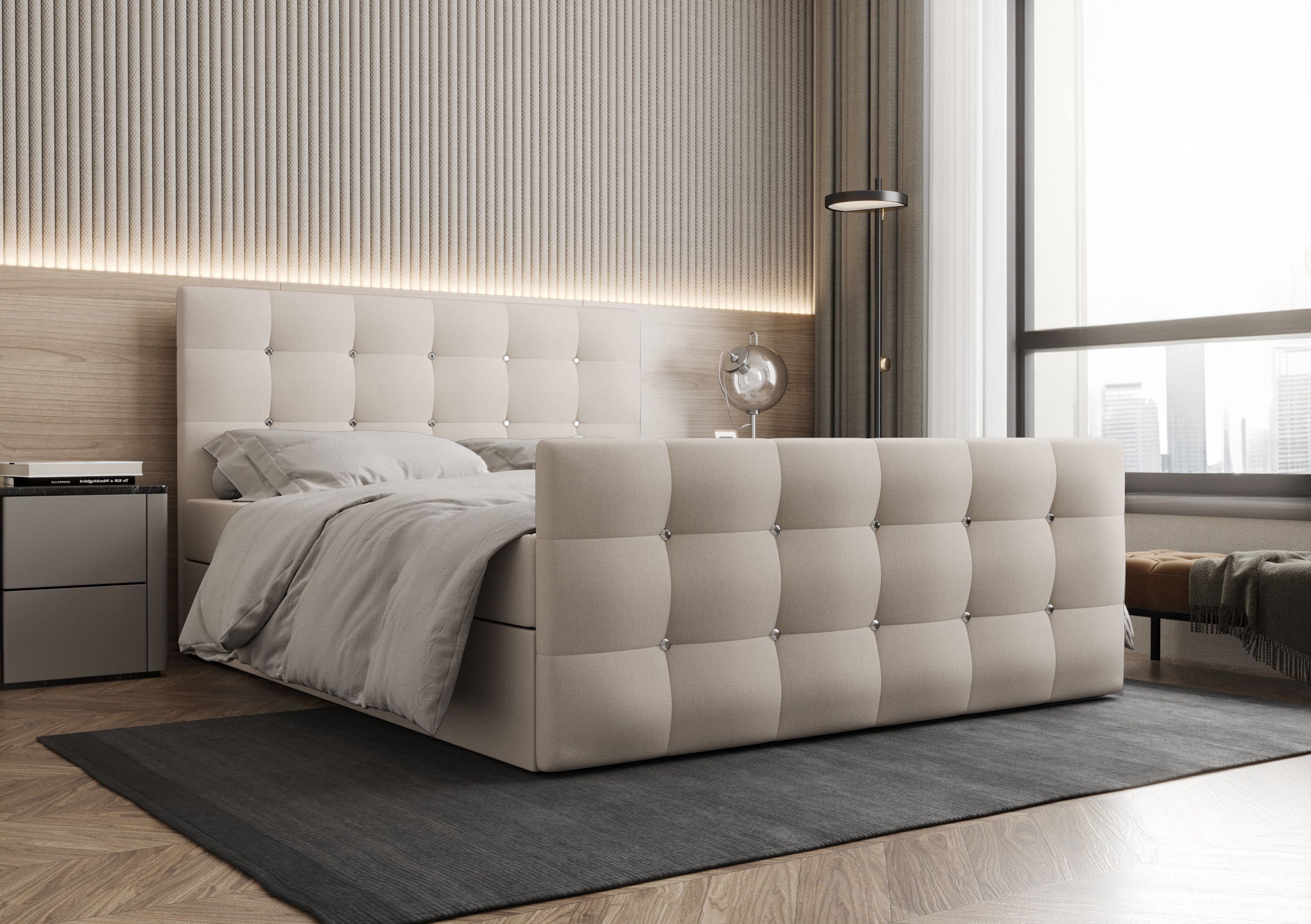 Łóżko Kontynentalne Kryształki LIAM + TOPPER 160x200 EN MEBLE