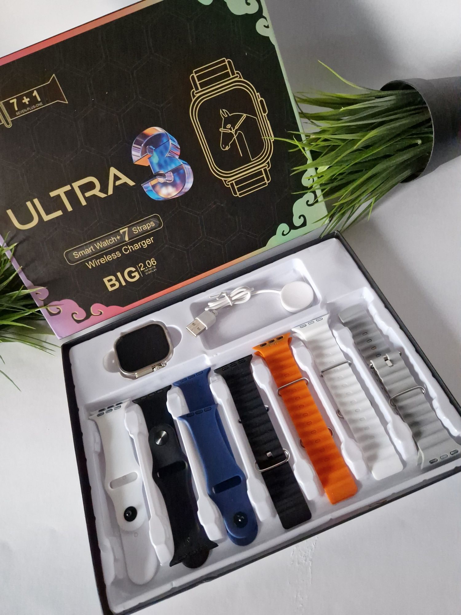 Smartwatch ultra 3, 7 pasków.