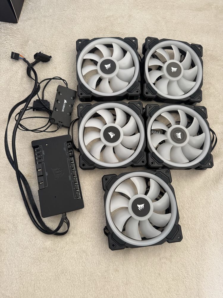 5 Ventoinhas Rgb Corsair iCue 120mm + Controladores