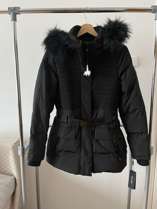 Płaszcz puch kurtka zimowy z paskiem Karl Lagerfeld czarny rozmiar M